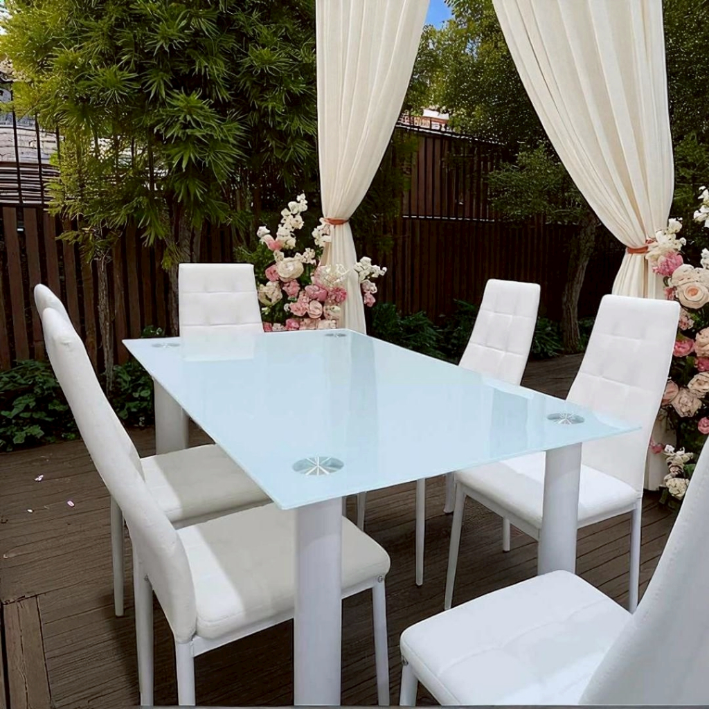 ชุดโต๊ะอาหาร + เก้าอี้ 4 และ 6 ที่นั่ง กระจกขาว (จัดส่งเป็นแพ็คลูกค้าประกอบเอง) - รูปที่ 6