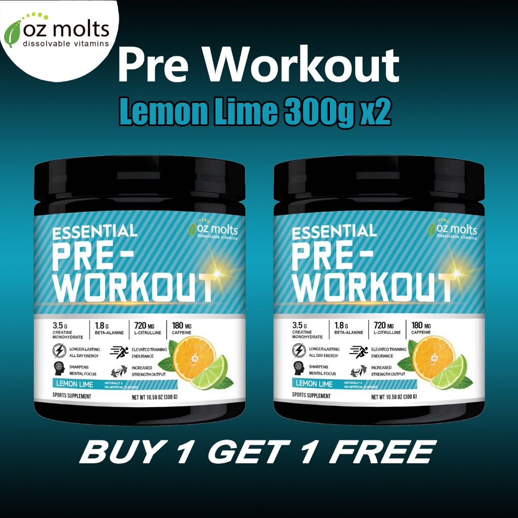 Ozmolts Pre Workout Powder Supplements เติมพลังงาน ลดความเหนื่อยล้า เพิ่มความอดทน อาหารเสริมกีฬา Lemon 300 กรัม