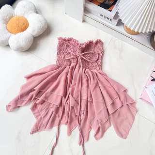 เสื้อเกาะอกรูดหน้าชีฟอง ( อก32-48 ) 🎀 ทรงแมงกระพรุน
