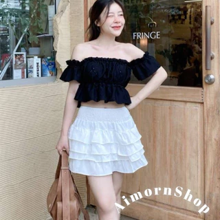 🔥aimorn_shop🔥เสื้อครอปปาดไหล่ ผ้าฉลุน่ารักๆ ผ้าใส่สบายมาก แมทช์ลุคคุณหนูสุดๆ