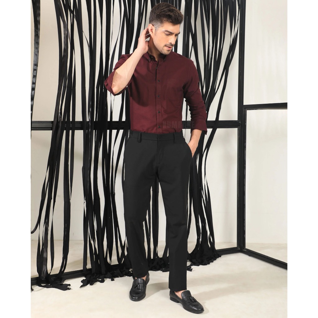 เสื้อเชิ้ตแขนยาวสีแดงเลือดหมู ผ้า Oxford ทรงเข้ารูป สลิมฟิต(slim fit) เสื้อเชิ้ตผู้ชาย ราคา ถูกที่สุด ดีลบีเคเค แกลเลอรีภาพที่ 4