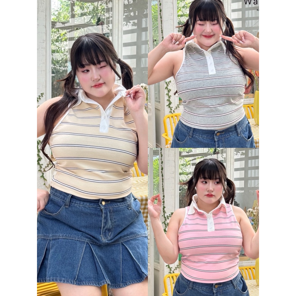 เสื้อแขนกุด เสื้อครอปแขนกุด เสื้อสาวอวบ อก36-50นิ้ว - Walarat plus