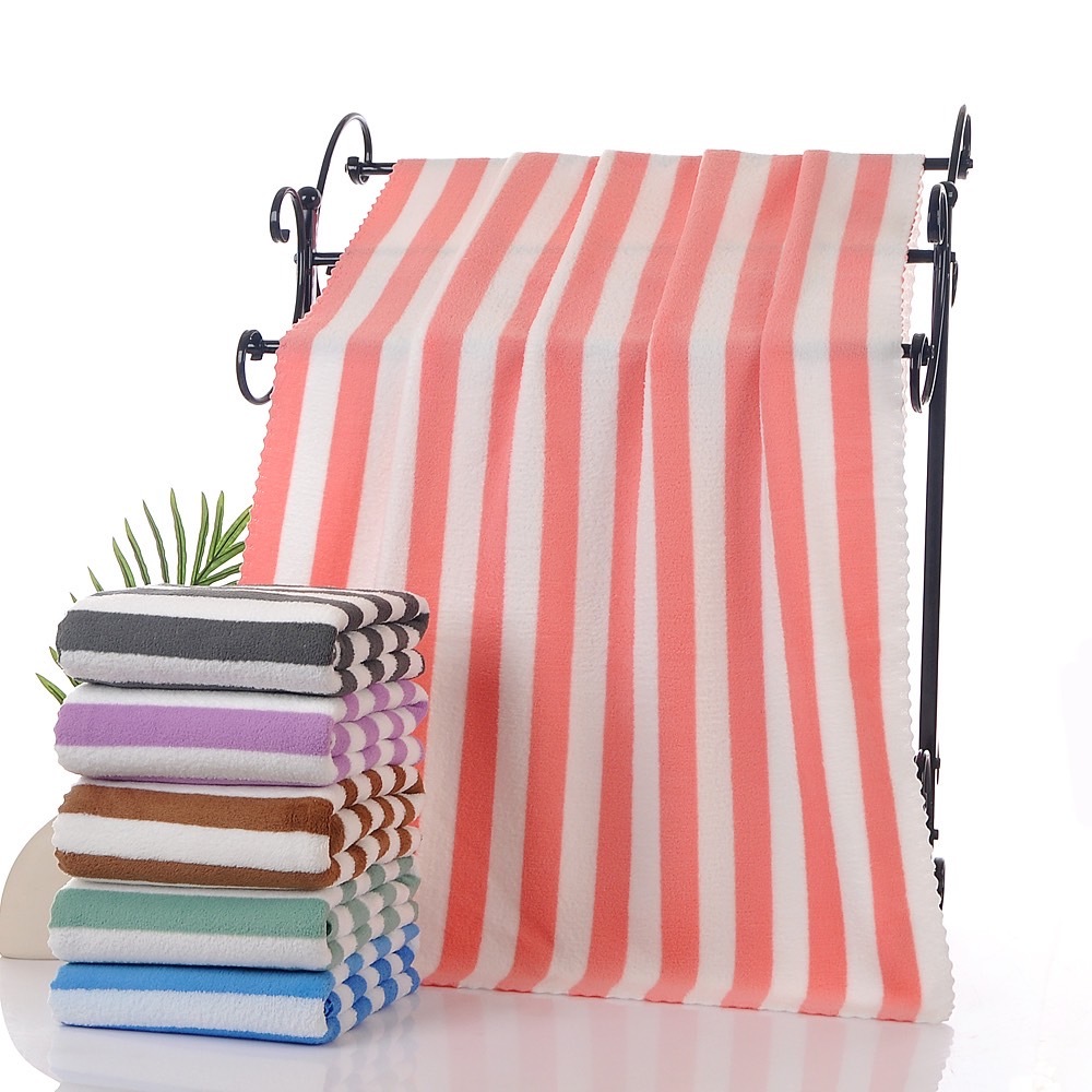 เซ็ตผ้าขนหนูนาโน 2 ชิ้น ผ้าเช็ดตัว+ผ้าเช็ดผม ลายทางยาว มี 6 สี  N02