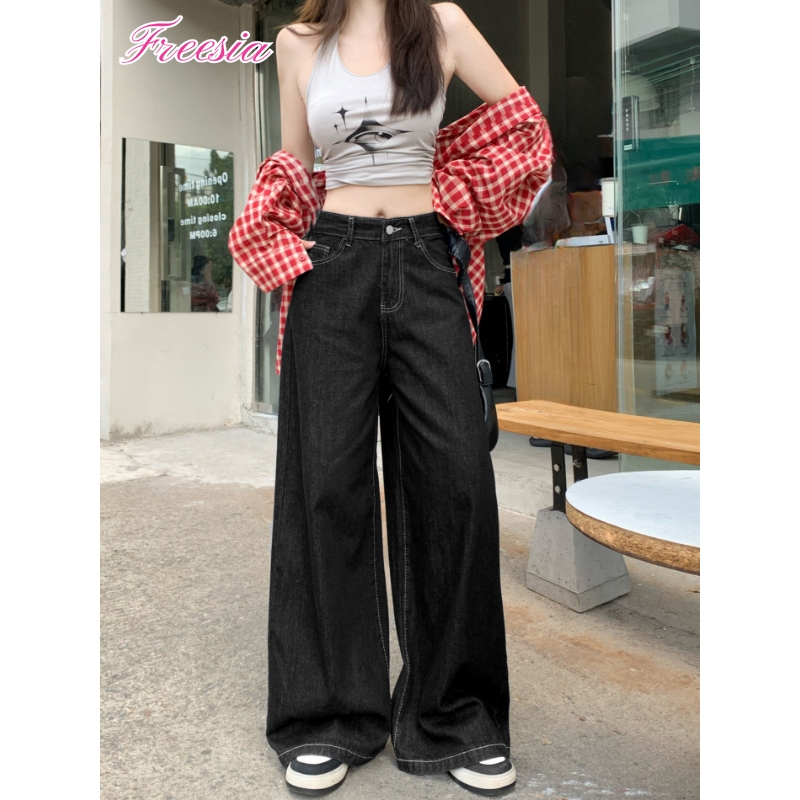 กางเกงยีนส์ กางเกงยีนส์ขากว้าง ทรงหลวม ทรงสวย เเมชท์ง่าย #91136