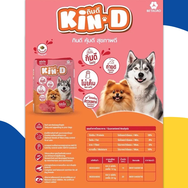 Kin D Adult Dog Food อาหารสุนัขชนิดเม็ด กินดี 1 kg (แบ่งขาย) อาหารเม็ด รสเนื้อ สำหรับสุนัขโต ทุกสายพันธุ์ - รูปที่ 2