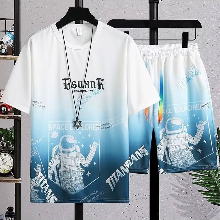 Men's fashion ชุดเซ็ทผู้ชาย เสื้อยืดคอกลม กางเกงขาสั้น ผ้าฝ้ายยืดอย่างนุ่ม ใส่สบาย สไตล์ลำลอง เรียบง่าย