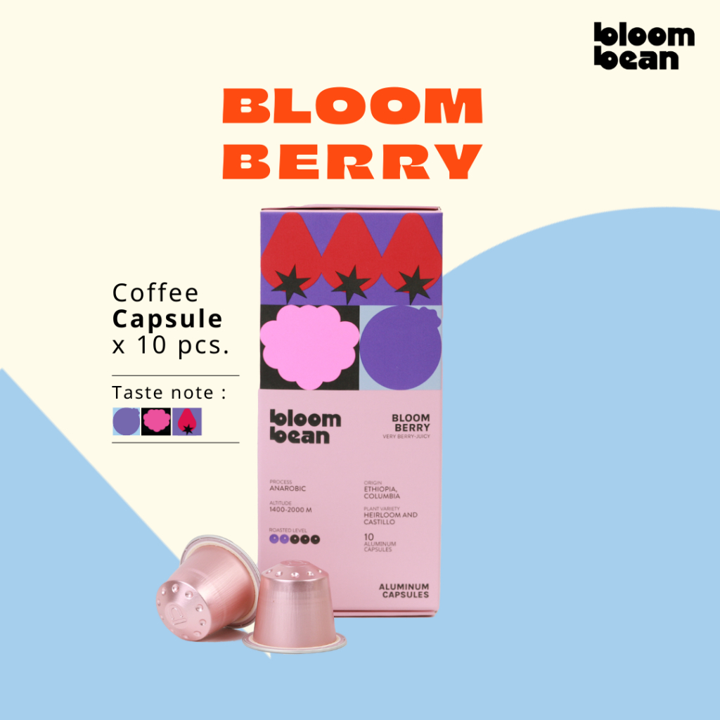กาแฟแคปซูล Bloom Bean - Bloom Berry  ฟรุ้งฟริ้ง ฟรุตตี้  ถัวยอลูมิเนียม ใช้กับเครื่องชงทุกยี่ห้อที่ใ