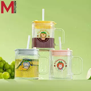 M KITCHEN แก้ว แก้วกาแฟ แก้วน้ำ มีฝาปิด พร้อมหลอด ขนาด 260/450ml (A0)