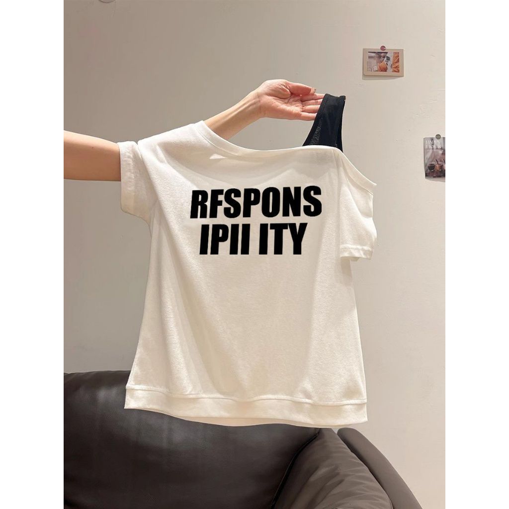 เสื้อปาดไหล่แฟชั่นสตรีสไตล์วินเทจแขนสั้นสีเทาเนื้อผ้าโปร่ง รูปที่ 6