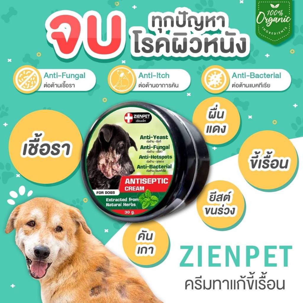 Zienpet ทาผิวสุนัข ปราบเชื้อรา ขี้เรื้อน คันเกา กลาก สำหรับสุนัข