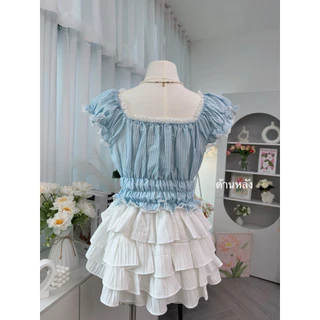เสื้อแขนตุ๊กตาสาวอวบใส่ได้อกถึง 42 นิ้ว🎀Dolly Bow Crop🎀เสื้อครอปแขนตุ๊กตาแต่งลูกไม้ เสื้อสงกรานต์ เสื้อผ้าผู้หญิง