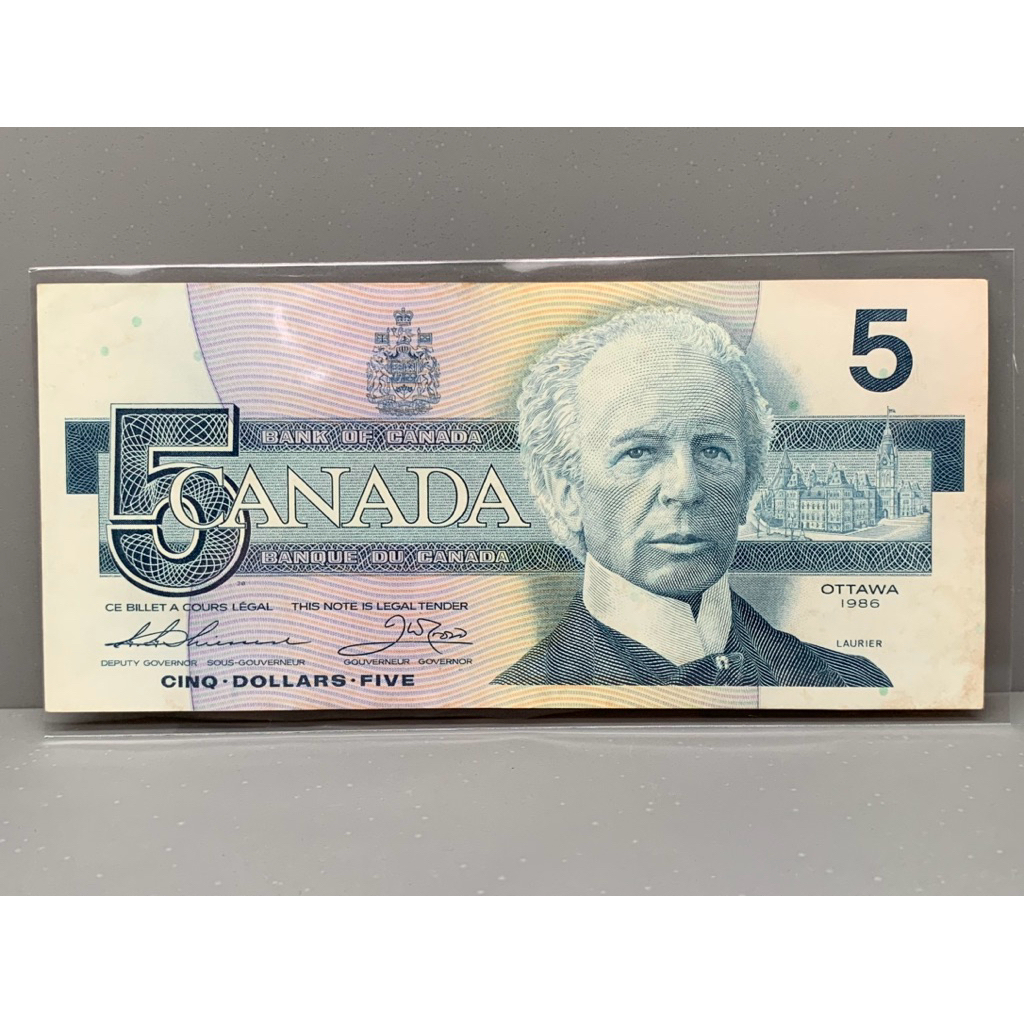 ธนบัตรรุ่นเก่าของประเทศแคนาดา ชนิด5Dollar ปี1986