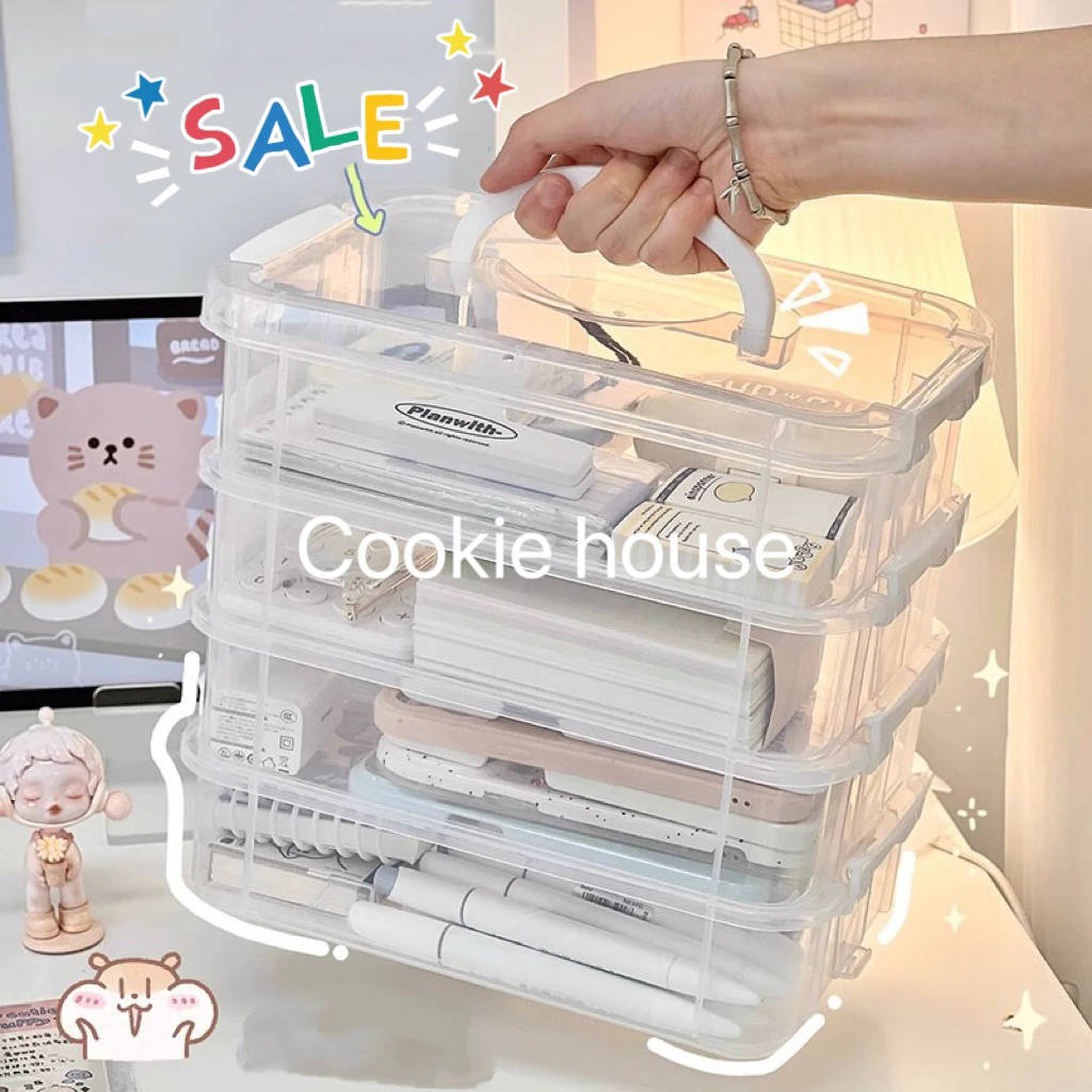กล่องเก็บของพกพา4ชั้น กล่องลิ้นชัก4ชั้น แบบพลาสติก กล่องเก็บเครื่องเขียน กล่องเก็บเครื่องประดับ