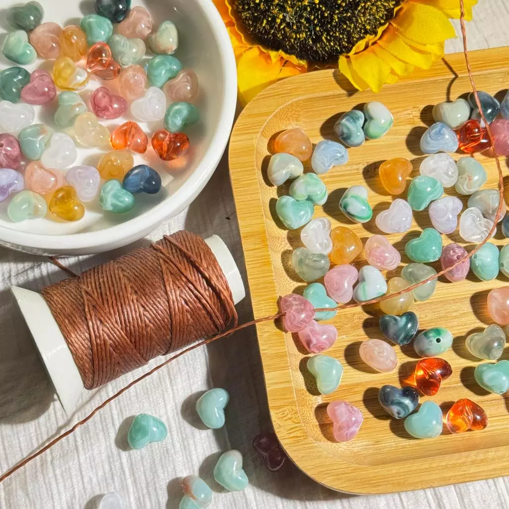 ลูกปัดอะคริลิค ลายหิน รูปทรงหัวใจ,ดาว 10มิล 10 ชิ้น DIY