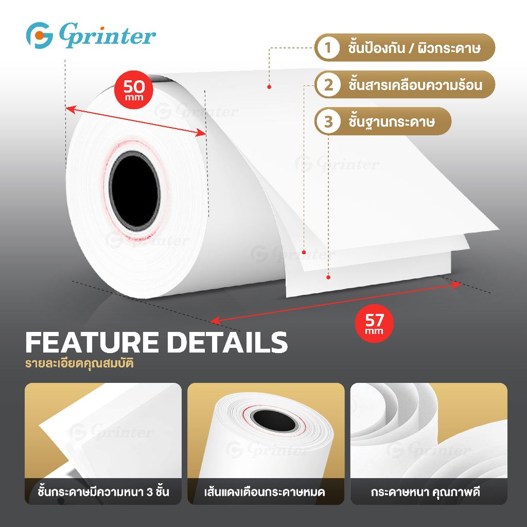Gprinter กระดาษความร้อน 57x50 mm 2ม้วน กระดาษใบเสร็จ พิมพ์ใบเสร็จ บิล Thermal Paper - รูปที่ 3