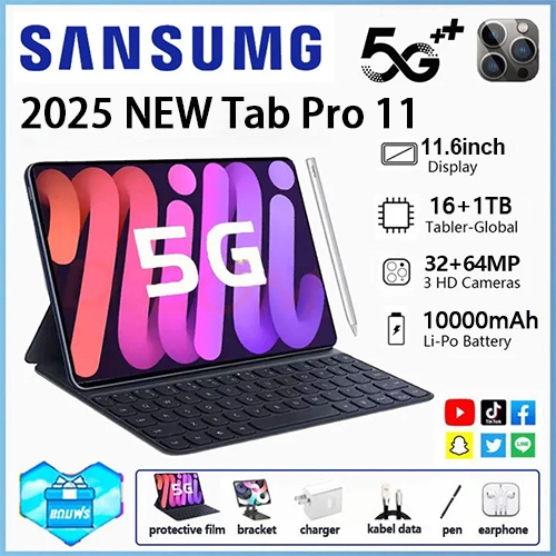 ซื้อ1 แถม 10🔥 2025 5G Tablet 12.1 นิ้ว 16GB+1TB Dual SIM 4G LTE WiFi 2.4/5G Android13.0 Play Games 4