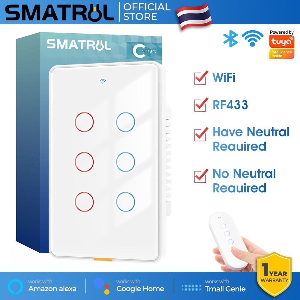 wifi Smart Wall Switch Bulb wifi Power Switch RF433MHz ไม่มีเป็นกลาง รองรับ 110V-250V
