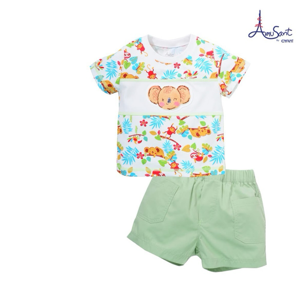 Amusant By Enfant(C2359)ลายใหม่ ชุดหล่อ ชุดเที่ยว ลูกชาย เสื้อยืดคอกลม พร้อมกางเกงขาสั้น สำหรับเด็กอายุ 6เดือน-4ปี