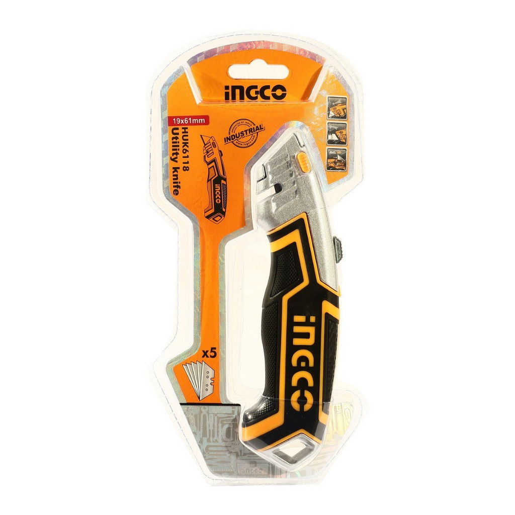 Ingco มีดคัตเตอร์ อเนกประสงค์ ขนาด 180x45 มม. พร้อมใบมีด 5 ใบ HUK6118 ใบมีดผลิตจากวัสดุ SK5