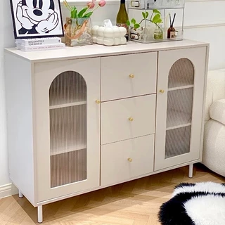 ตู้เก็บของอเนกประสงค์ Kitchen Cabinet ตู้ครัวมีลิ้นชักประตูกระจกอะคริลิค ดีไซน์สวยมินิมอล แข็งแรง
