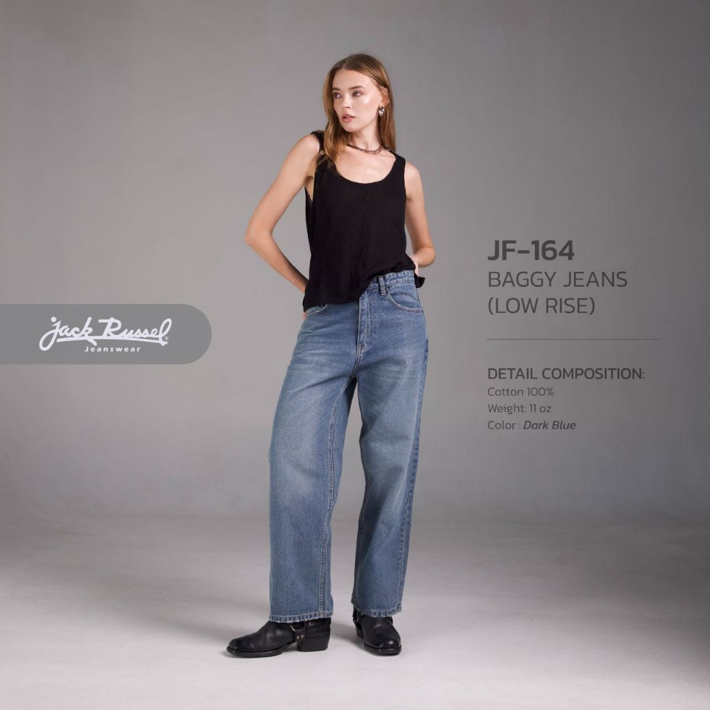 Jack Russel - Women Jeans กางเกงยีนส์ผู้หญิงทรงหลวมขาบาน - Handwerk JF-164 Baggy Dark Blue Low Waisted