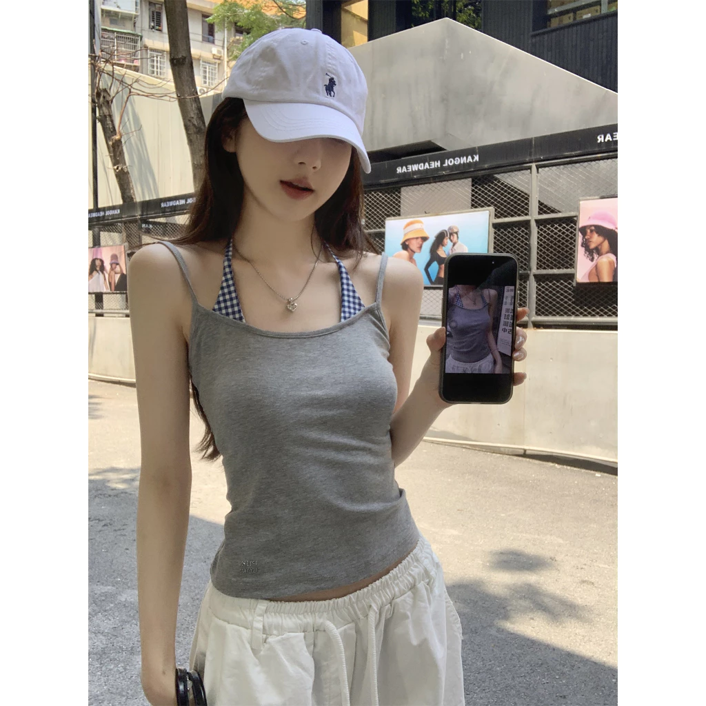 เสื้อผู็หญิง เสื้อสายเดี่ยว เเบบ2ชิ้นติดกัน ทรงเข้ารูป สไตล์ออลแมทช์ ใส่สบาย #020353