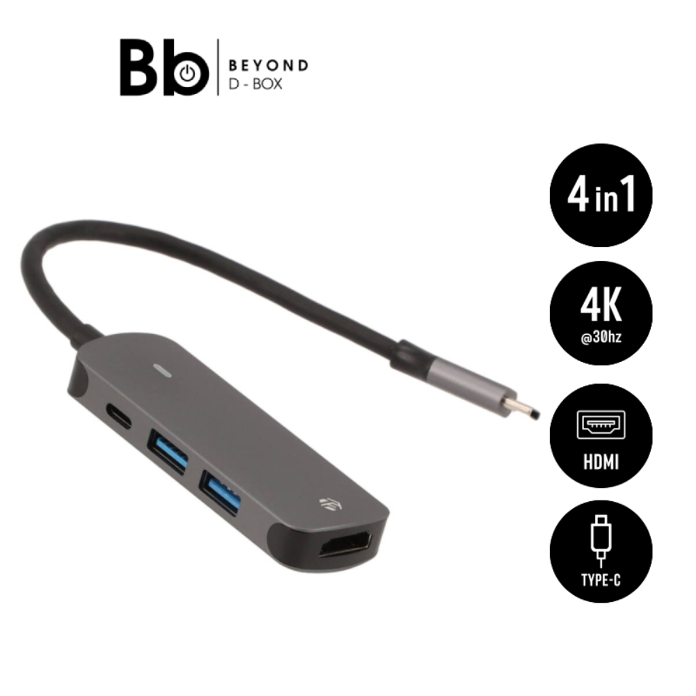 พอร์ตฮับ TECHPRO 4-in-1 USB Type-C Hub Multifunction Converter Grey by BB Beyond D-Box