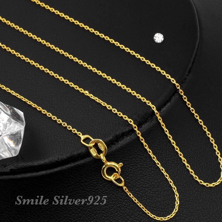 ส96 สร้อยคอ สี่เสา Diamond Cut 1.2mm. เงินแท้ 92.5% Italy ชุบทอง18k / ชุบทองคำขาว