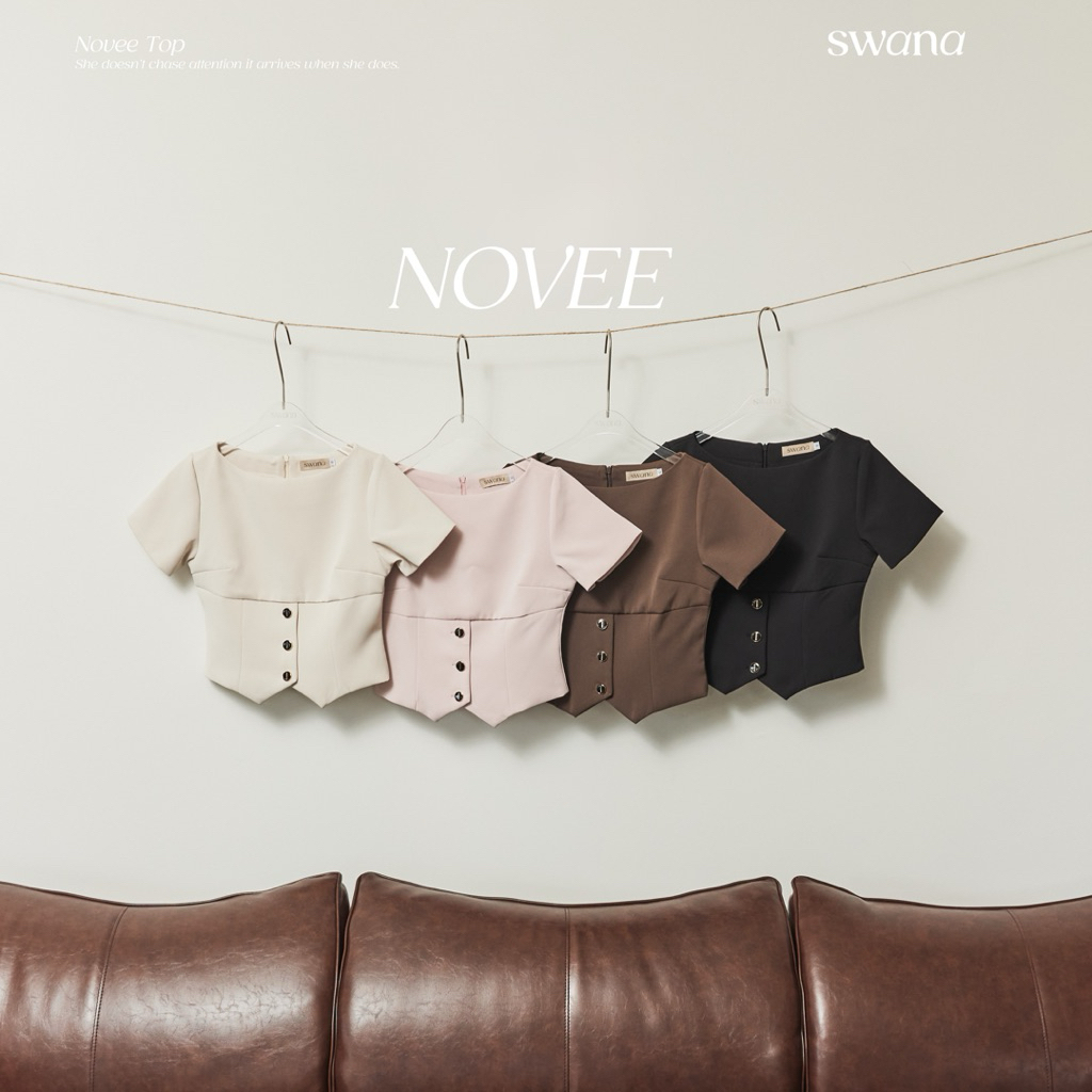 Swana.ss - Novee top “ XS-XL 🐝〰️ เสื้อแขนสั้นคอปาด