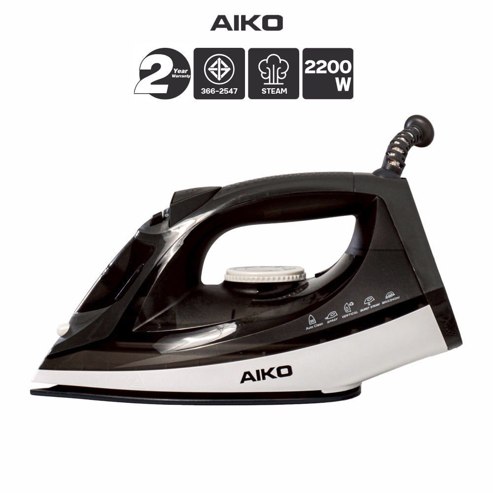 AIKO AK-007A สีดำ เตารีดไอน้ำ STEAM IRON Ceramic Soleplate 2200W