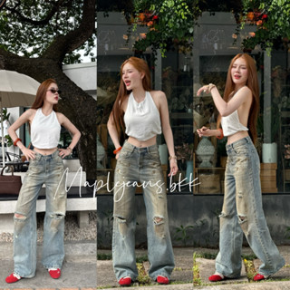 กางเกงยีนส์Baggy ฟอกสไตล์เปื้อนโคลนเลอะๆเเต่งขาดเซอร์