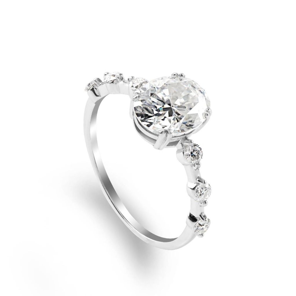 แหวนเพชร Moissanite Diamond 3ct. 8x10mm.ทรงรี