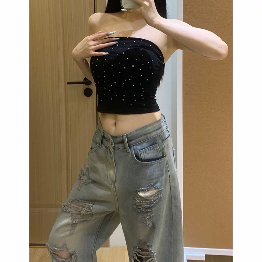 Bentoy(bratop364)เสื้อเกาะอกติดเพชร เพชรใหญ่วิบวับ ฟองน้ำในตัวnobra ผ้านิ่มใส่สบาย รูปที่ 7