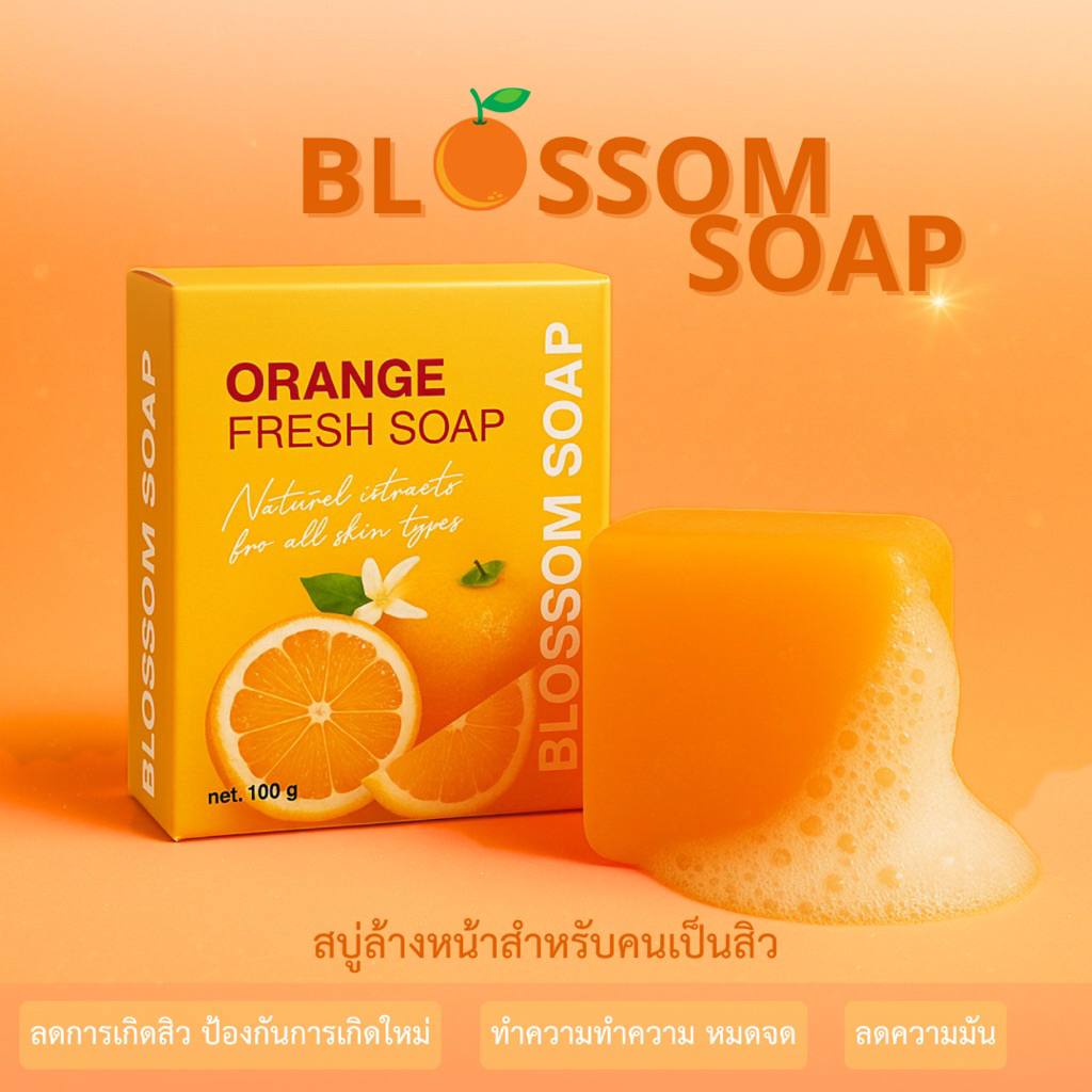 สบู่ส้ม 🍊 𝐁𝐋𝐎𝐒𝐒𝐎𝐌 𝐒𝐎𝐀𝐏 สบู่รักษาสิว ✨ สำหรับคนเป็นสิวโดยเฉพาะ ✨𝓑𝓮𝓷𝓲𝓮𝓦𝓱𝓲𝓽𝓮 👑