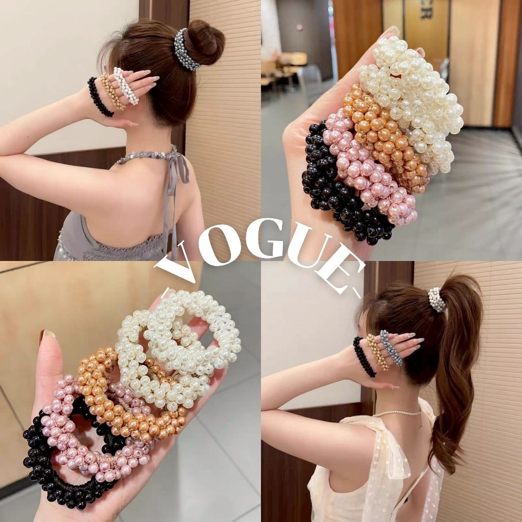 Vogue🌟พร้อมส่ง🌟 ยางรัดผม แต่งลูกปัก สีพาสเทลน่ารัก ยืดมัดพอดี (VO-43)