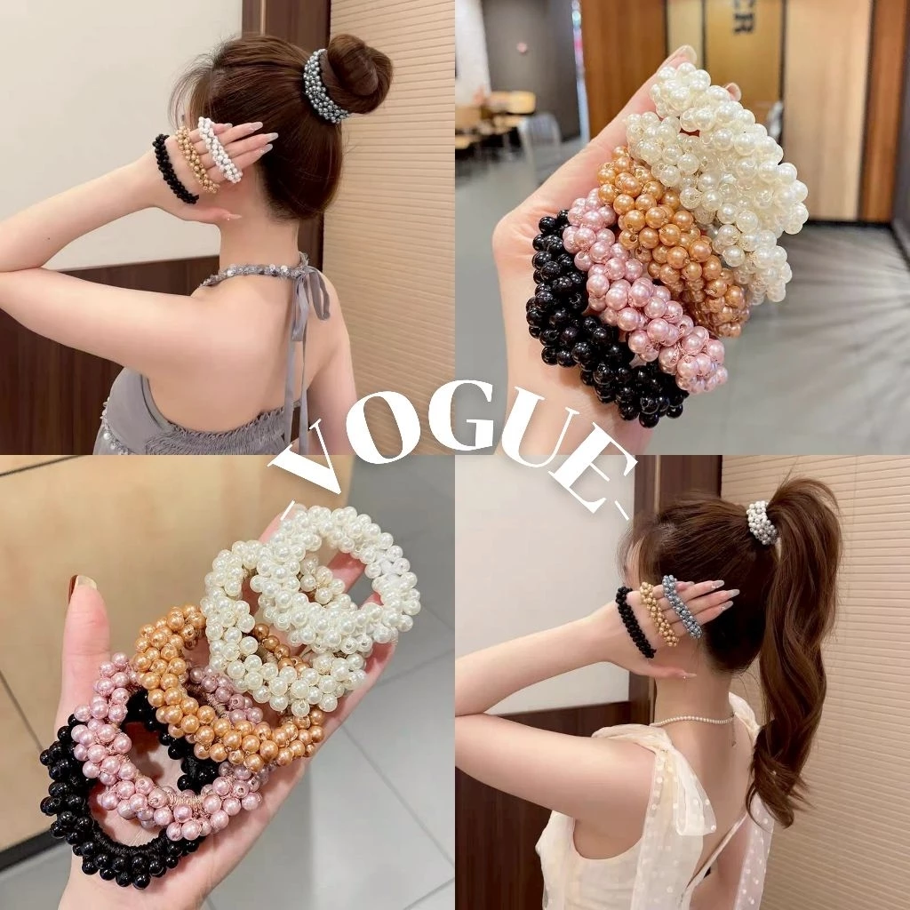 Vogue🌟พร้อมส่ง🌟 ยางรัดผม แต่งลูกปัก สีพาสเทลน่ารัก ยืดมัดพอดี (VO-43)