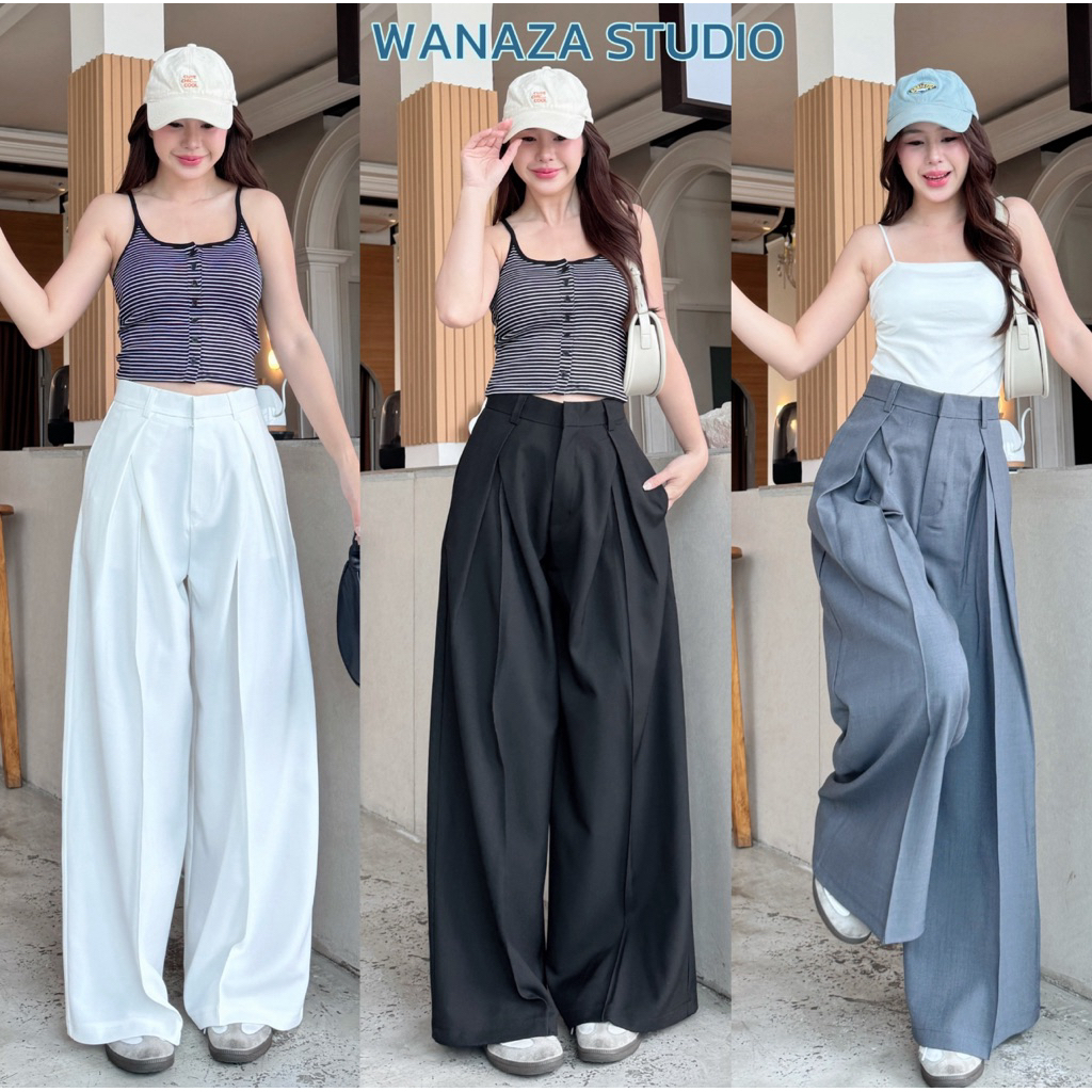 WT38 รุ่น Old Money Style Pants กางเกงขากระบอกใหญ่ ผ้าทอลายพิเศษ มี XS-4XL