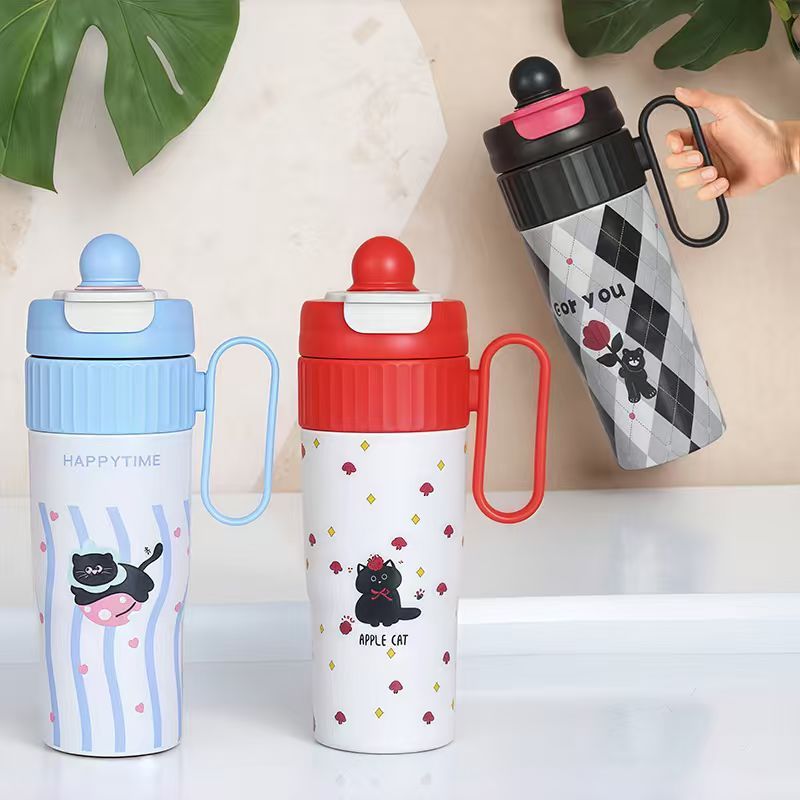 แก้ว แก้วเก็บความเย็น กระติกน้ำเก็บความเย็น+ร้อน​ พร้อมหลอดดูด สเตนเลส 316 พร้อมหูหิ้ว กระบอกน้ำเก็บ