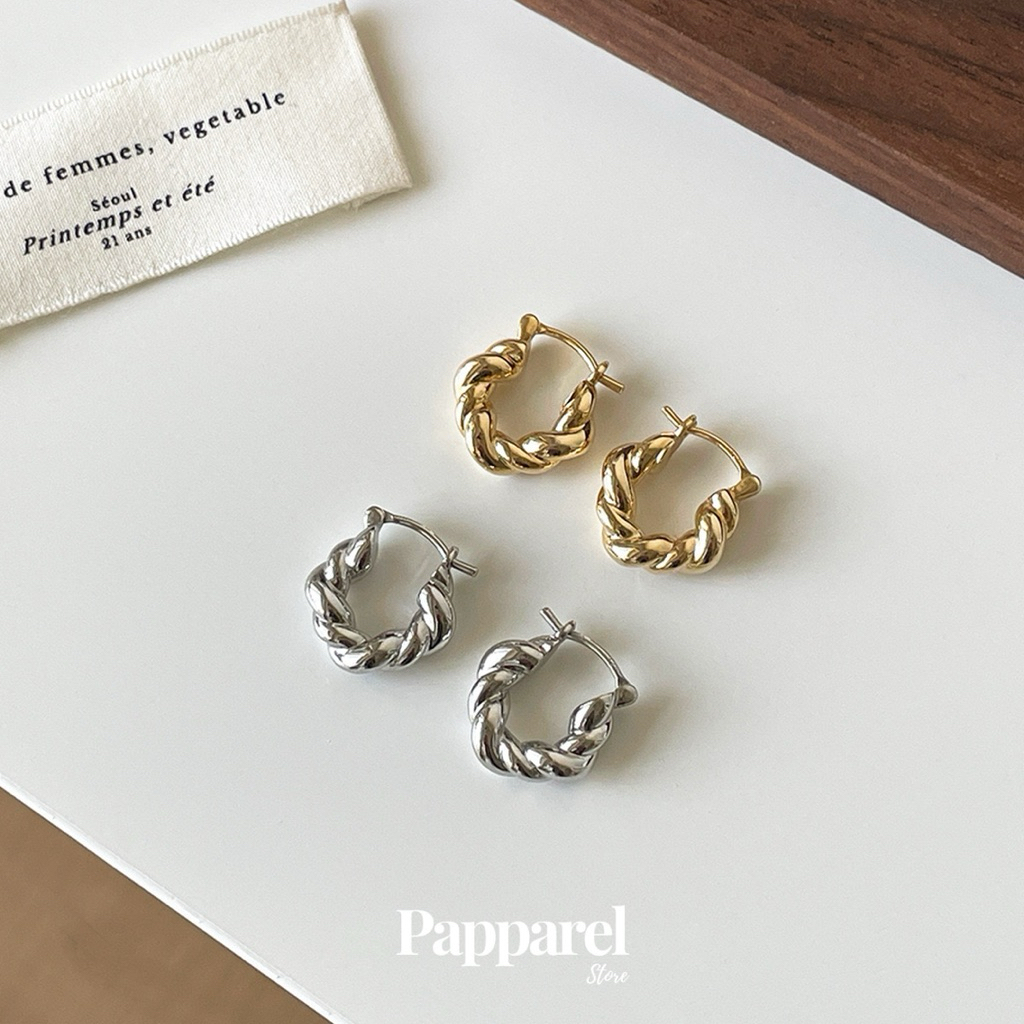 Lauren ต่างหูห่วงเกลียว ดีไซน์สุดคลาสสิค ก้านเงินแท้ s925- Papparel Store