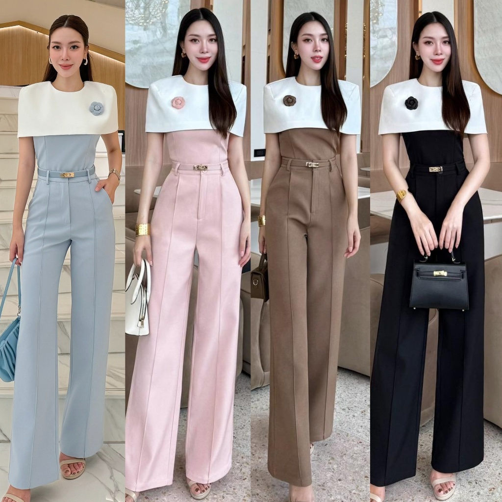 🚩ร้านโค้ดคุ้ม🚩 LA LA BELLE Set เสื้อ+กางเกง+เข็มขัด+เข็ดกลัด เสื้อคลุมแขน เรียบหรู ใส่ออกงาน ไปงานแต่ง