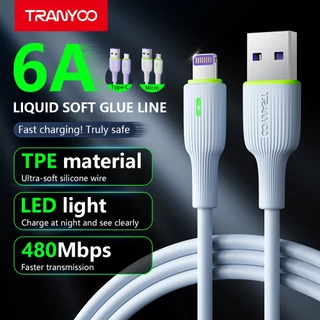 TRANYOO X22 สายชาร์จโทรศัพท์มือถือ 6A 1M USB to Mi&ro/ Type-C/Ligh&ning interface LED light