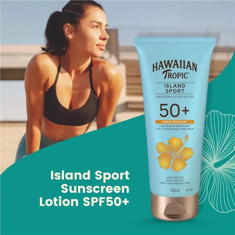 Hawaiian Tropic Sunscreen SPF 50+ ครีมกันแดดเนื้อบางเบา สูตรกันน้ำ กันเหงื่อ ให้ความชุ่มชื้น กลิ่นหอ