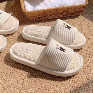 🔆ใหม่🔆(SH-1-32) รองเท้าสลิปเปอร์ ปักตัวหมาBeagle รองเท้าผ้าใส่เดินในบ้าน พื้นกันลื่น ชายและหญิง