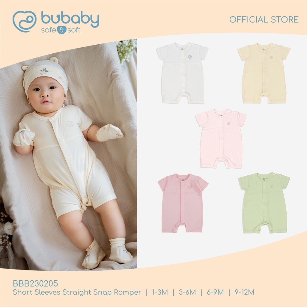 BU BABY ชุดรอมเปอร์ ผ้าใยไผ่ สำหรับเด็ก ( 1-12M ) Short Sleeves Straight Snap Romper 🔅BBB230205