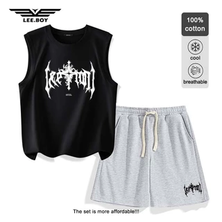 สวมใส่สบาย เสื้อแขนกุด+กางเกงขาสั้น ลายกราฟฟิก แฟชั่นสำหรับผู้ชาย ดีไซน์เก๋ เนื้อนิ่มมาก ใส่สบายสุดๆ ใหม่ พร้อมส่งในไทย