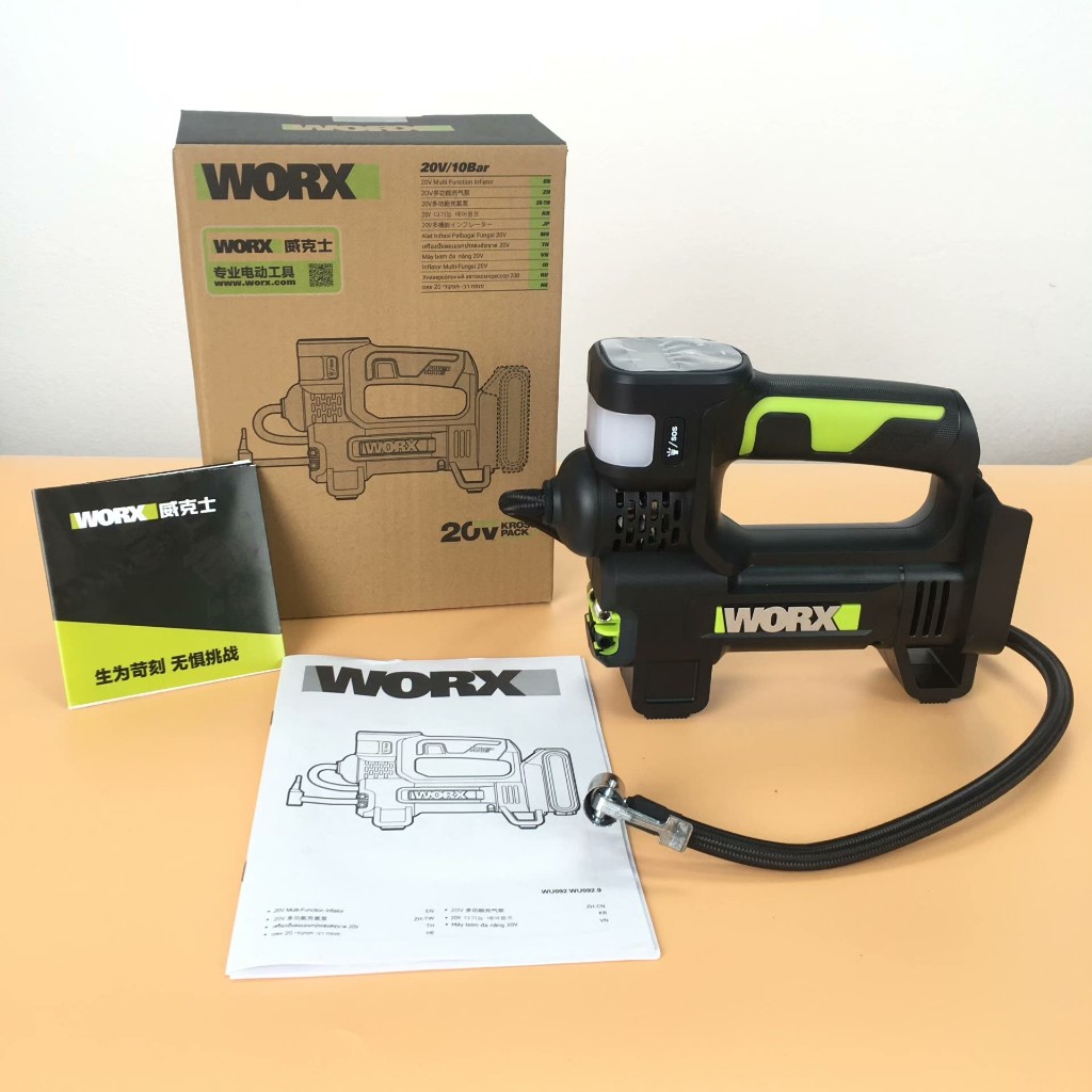 🚗 Worx WU092 ปั๊มลมพกพาไฟฟ้า | หยุดอัตโนมัติ | เติมลมรถ-จักรยาน-ลูกบอล