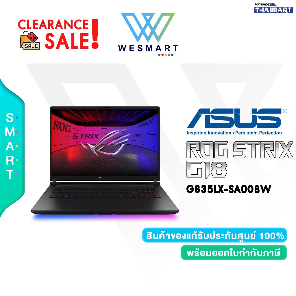 (Clearance) ASUS NOTEBOOK (โน้ตบุ๊ค) ROG STRIX SCAR 18 G835LX-SA008W : Demo สินค้าตัวโชว์/ประกัน ASU