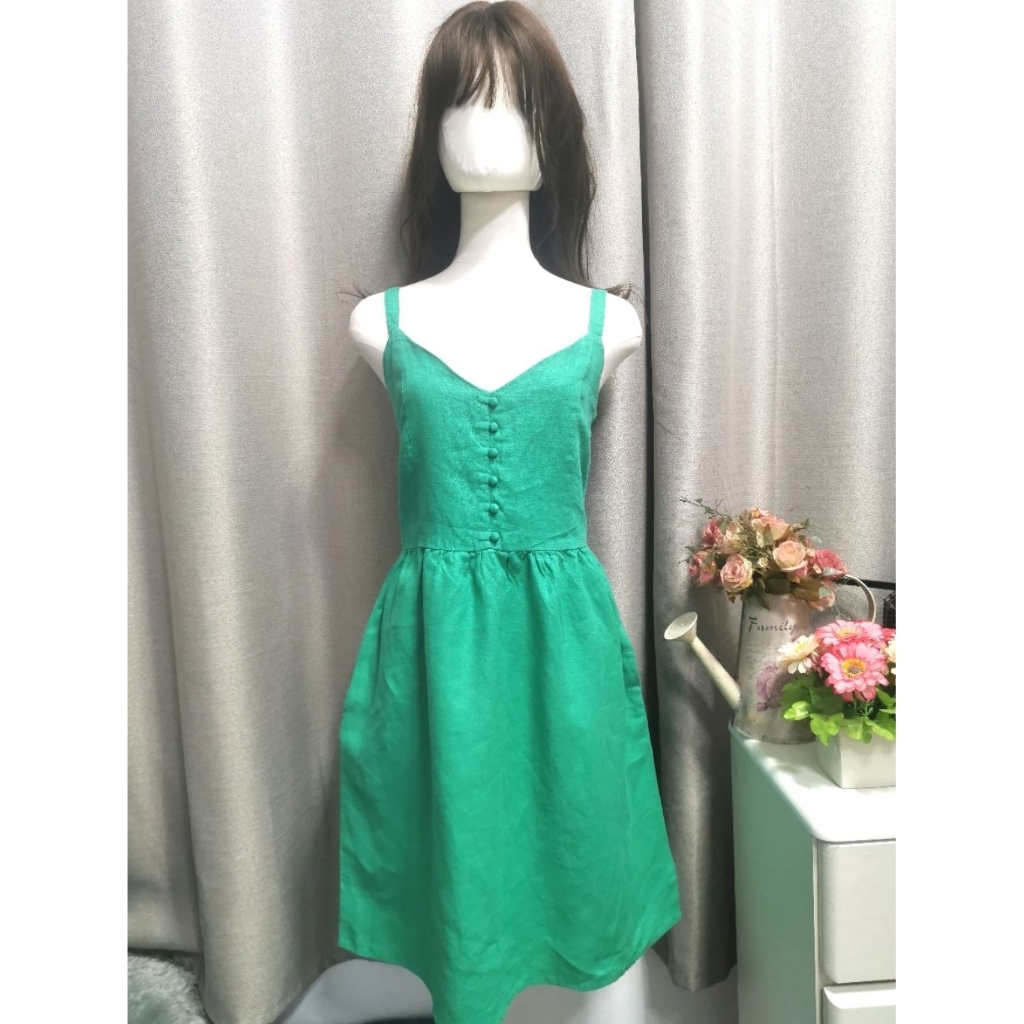 Cynthia​ Rowley​ ชุดเดรส​ สายเดี่ยว​ ผ้าลินิน​ สีเขียว​