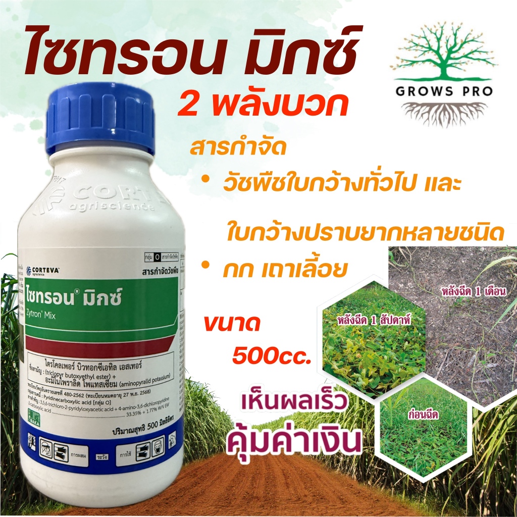 GrowsPro ไซทรอน มิกซ์ (อะมะโนไพราลิด โพแทสเซียม+ ไตรโคลเพอร์) ฆ่าหญ้า กำจัดวัชพืชใบกว้าง