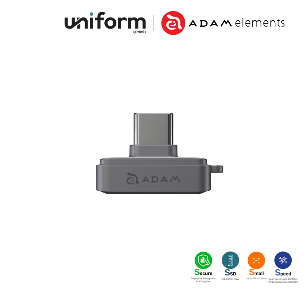 ADAM elements อุปกรณ์เก็บข้อมูล iKlips S แบบพกพาพร้อมที่สแกนนิ้ว เพื่อความปลอดภัย USB-C Nano Fingerp